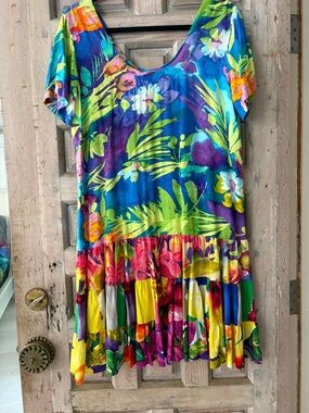 Jams World Vibrant Blue Tropical Floral Mini Dress